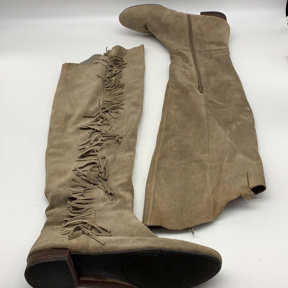 Nine West Vapretaport  Beige Suede Over the Knee Boots with Fringe size 9M
